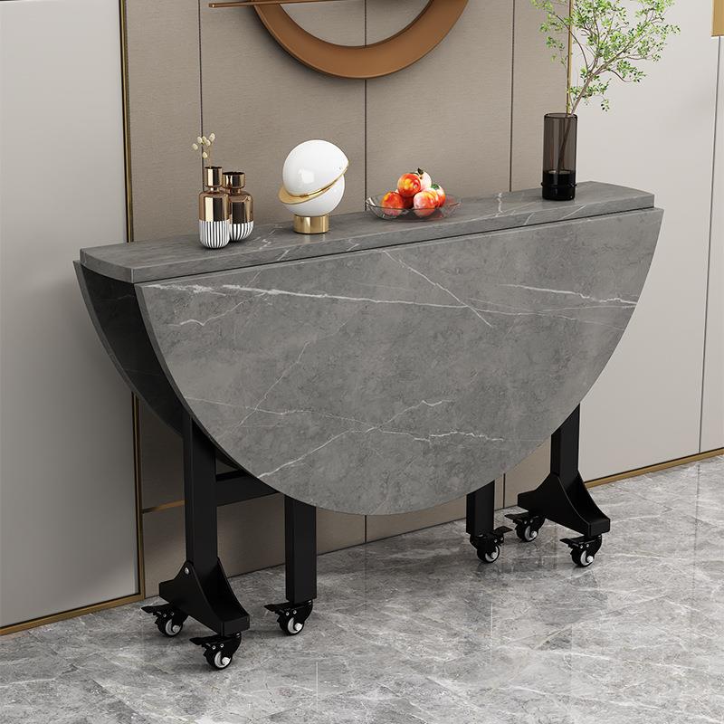 T&可折叠桌子家用小户型现代简约餐厅可移动大圆桌出租房简易小餐