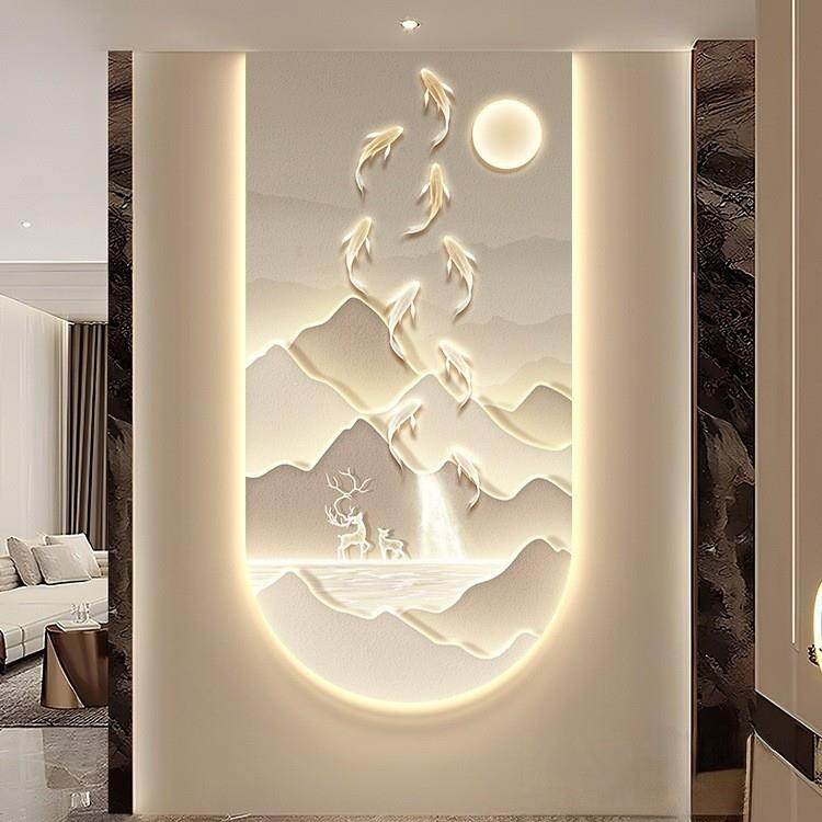 鱼图玄关装饰画现代轻奢走廊尽头壁画大气山水入户门正对墙挂画,家居饰品,现代装饰画,淘宝优惠券,粉丝福利购,淘宝优惠卷