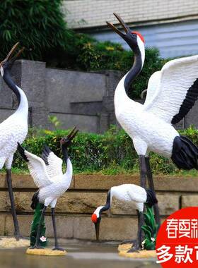 仿真户摆外丹顶仙鹤玻璃钢动物雕塑丹顶鹤00地公院园景观庭水池房