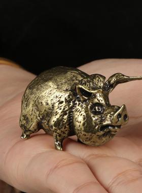 复古黄铜黑神话猪八戒十二生肖猪黄铜摆件仿古玩古铜器工艺收藏品