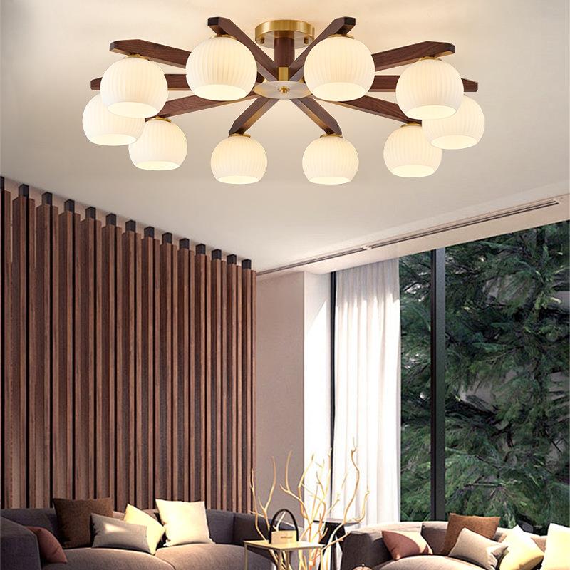 新中式实木吊灯胡桃木客厅主灯现代简约大气复古书房餐厅卧室灯具