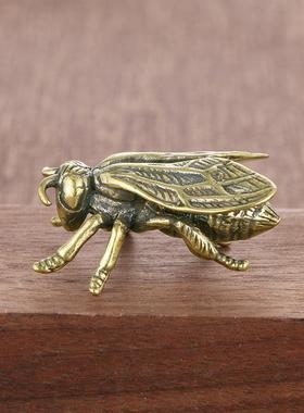 铜雕实心铜黄铜昆虫手把玩件古黄铜昆虫茶宠送礼铜工艺品收藏摆件