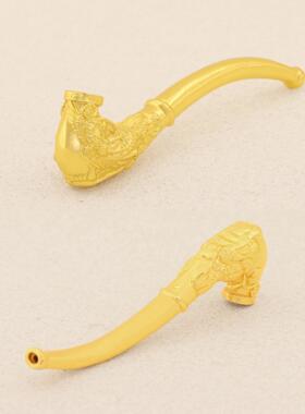 古代金器龙凤烟嘴鎏金雕铸件金烟斗烟具镀金过滤斗工艺品收藏摆件