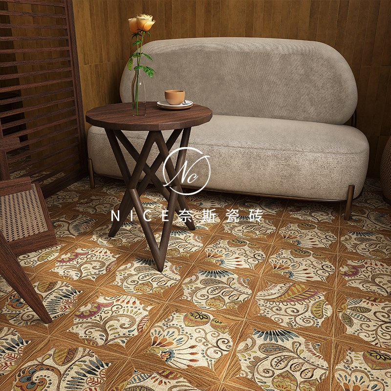 奈斯法式复古木纹小花砖中古x风民宿瓷砖阳台厨房地砖卫生间花砖