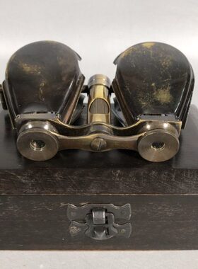 纯铜望远镜老式西洋双筒伸缩望远镜复古回流木盒装望远镜古玩收藏