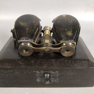 纯铜望远镜老式 望远镜古玩收藏 西洋双筒伸缩望远镜复古回流木盒装