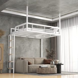 小户型现代铁艺挂壁床省空间架空床上层下空公寓悬挂床阁楼高架床