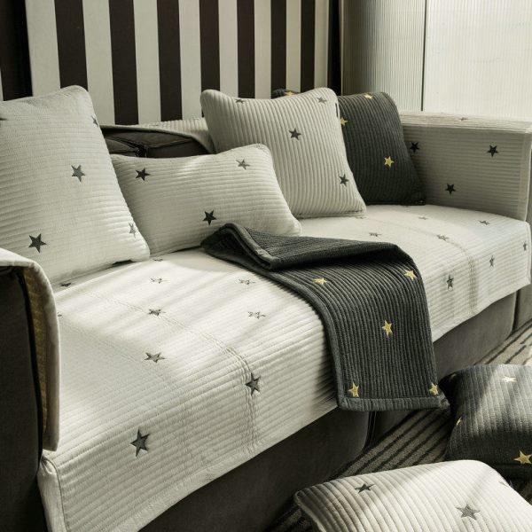 现代简约刺绣五角星全棉沙发垫四季通用防滑布艺坐垫客厅沙发套罩,居家布艺,沙发垫,淘宝优惠券,粉丝福利购,淘宝优惠卷