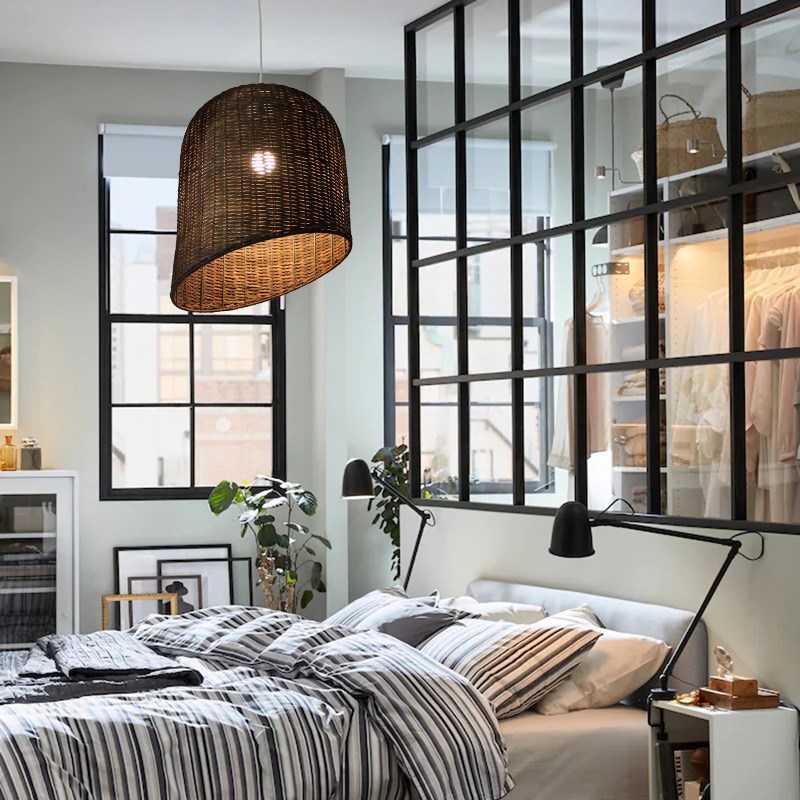 复式楼别墅挑空客厅灯吊灯藤编灯组合侘K寂风餐厅灯跃层民宿灯具