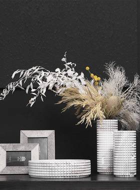 现代轻奢白色大理石高档网格花器民宿酒店样板间软装套装饰品摆件