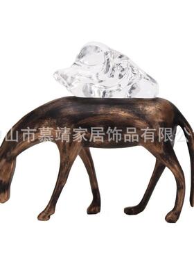 新中式现代马背透明水晶树脂动物摆件客厅茶几书柜博古架饰品摆件