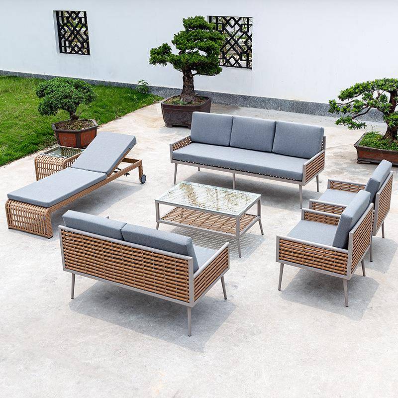 户外沙发庭院设计师酒店休闲家具藤椅沙发庭院阳台藤编多人沙发