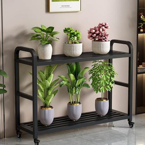 全钢花架置物架阳台花盆托架可移动客厅落地式铁艺双层多肉花架子