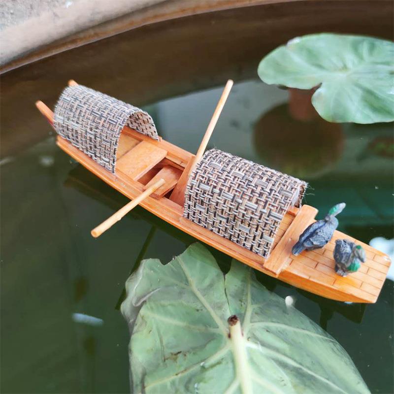 仿古船实工艺木型模沙盘微景观漂浮江南乌20篷船模摆件橱窗玩具木