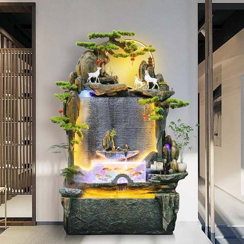 大型假山流水喷泉鱼缸客厅水景摆件落地生财办公室内阳台装饰开业