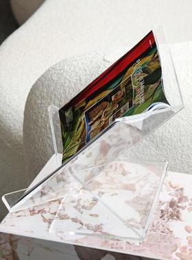 现代V型亚克力透明书架极简创意杂志架摆件样板房处书房软装饰品