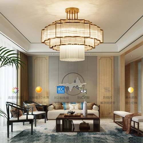 酒店别墅复式楼大厅餐厅吊灯新中式水晶吊灯轻奢复古客厅玻璃灯具