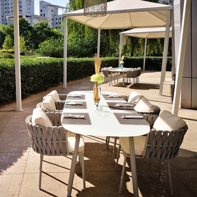 I1户外花园阳台休闲餐椅室外酒店座椅防水防晒桌椅绳编桌椅大理石