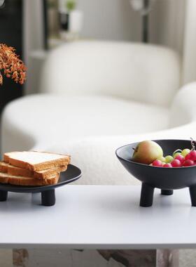 简约现代创意圆形水果盘摆件客厅餐桌茶几轻奢三脚收纳盘软装饰品