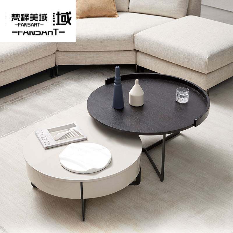 4I新品轻法式茶几电视柜组合简约客厅小户型大小圆形茶几组合可储