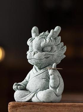 国潮风青砂石生肖龙瑞兽神龙摆件茶宠可养创意鱼缸造景盆栽装饰品
