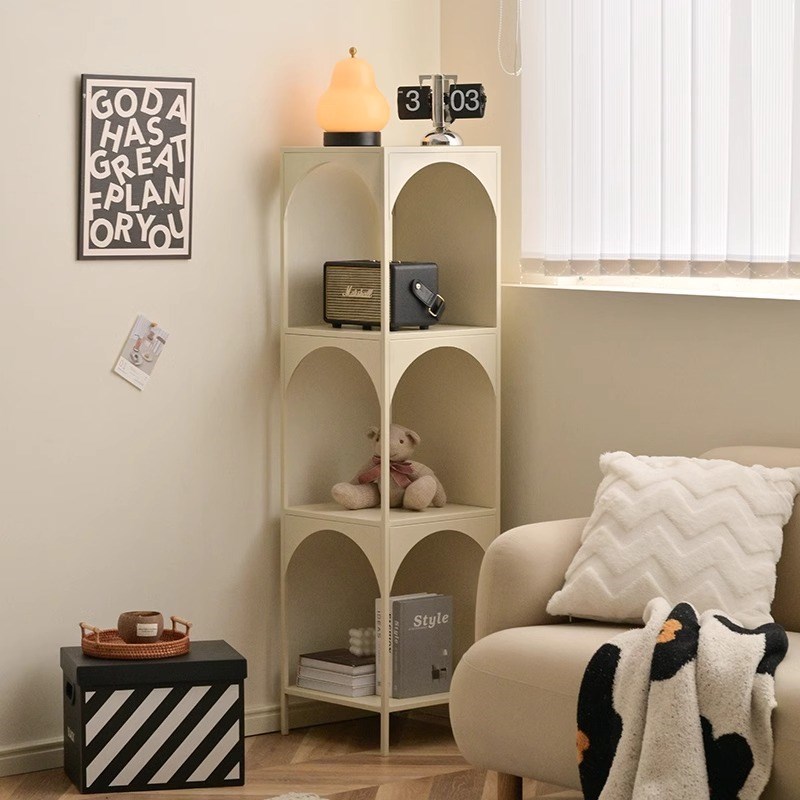 奶油风客厅书g架转角落地摆件置物架墙边铁艺收P纳柜子家居软装饰