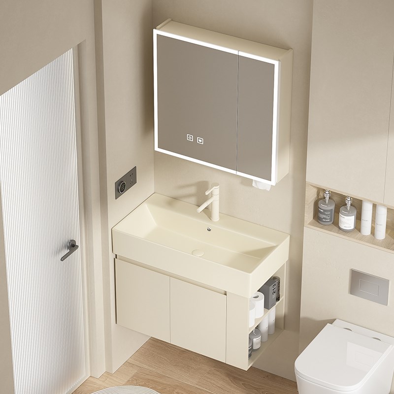 日式奶油风实木多层浴室柜洗手盆组合卫生间小户型带侧.边柜洗脸