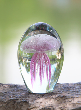 水晶球琉璃发光水母摆件手工艺品海洋G动物鱼缸造景生日礼物送女