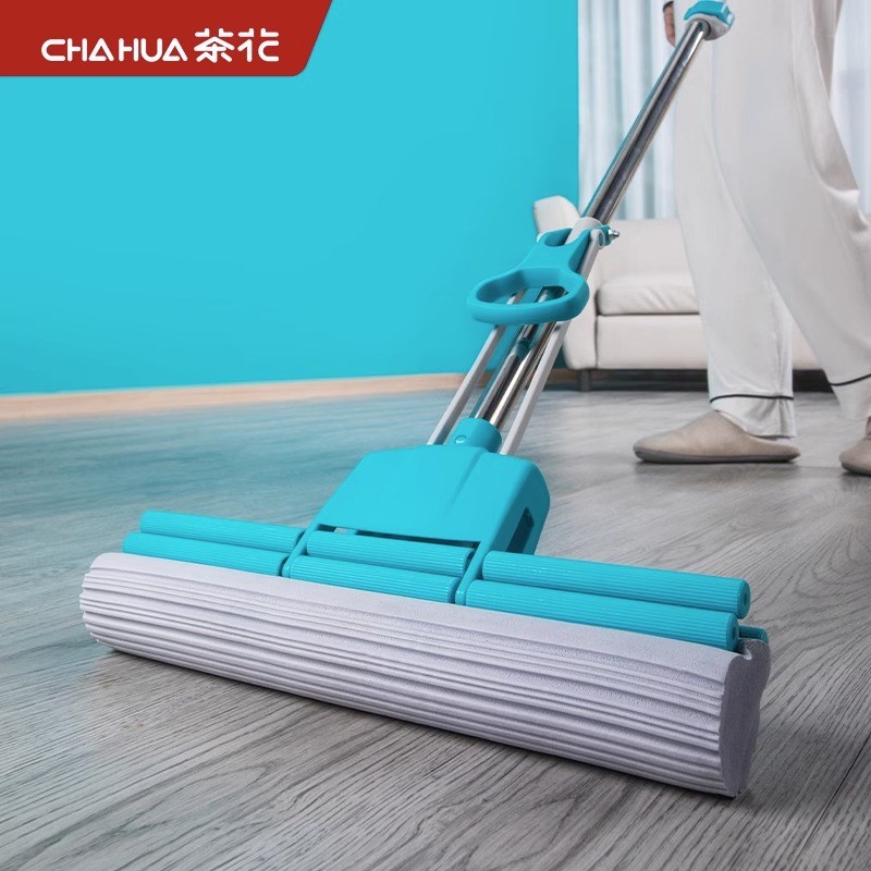 茶花海绵拖把2024新款一拖吸水挤地F拖胶棉家用拖布免手洗拖把头