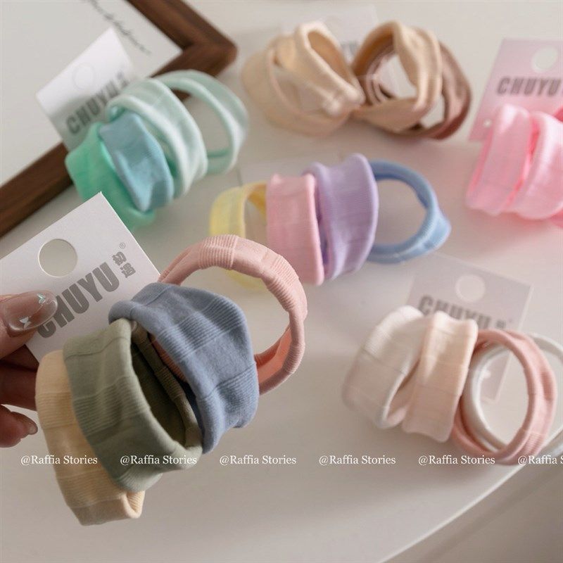 Raffia宽边4条装高弹力彩色毛巾圈无接缝发圈头绳W发绳耐用皮筋女