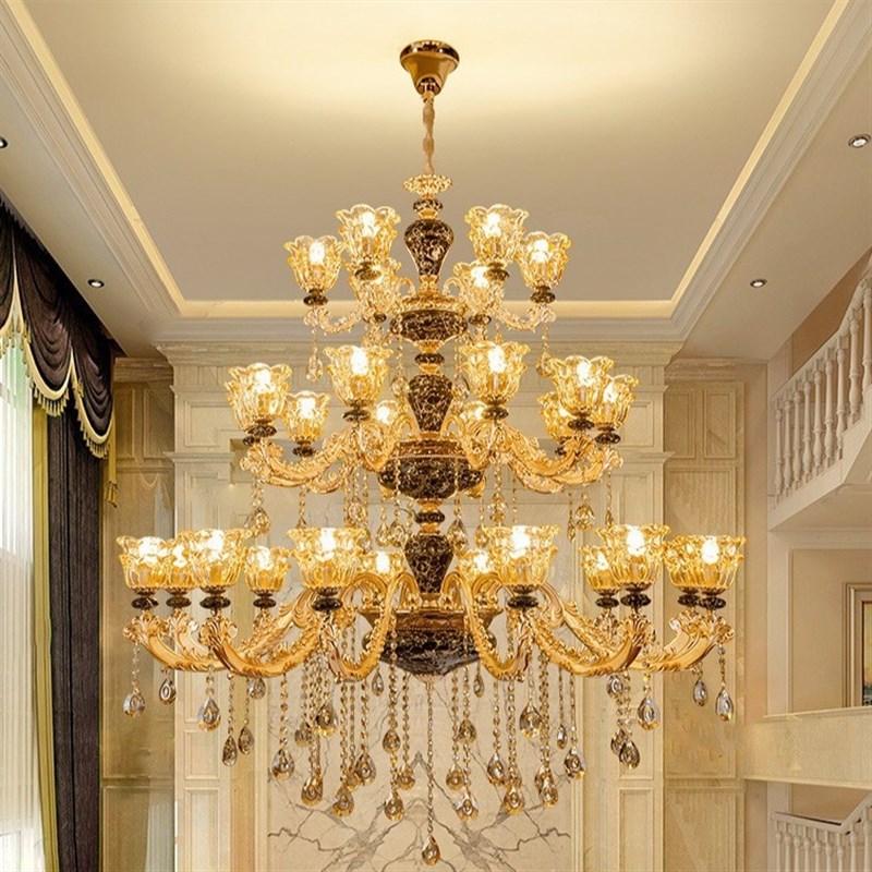 复式楼别墅客厅大吊n灯奢华大气复古欧式楼中楼酒店大堂楼梯长吊