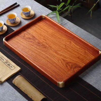 实木供盘托盘花梨木长方形干泡茶盘香盘点心糖果盒镶铜角中式古典