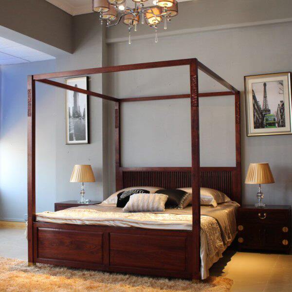 QAY品梓新中式架子床全实木床1.8米双人床榫卯结构四柱床高端北欧