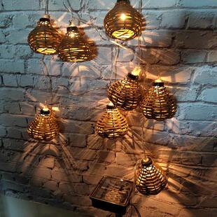 太阳能仿藤球装饰灯串 室内外灯串装饰品 仿真藤球花园装饰工艺品