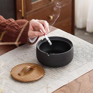 陶瓷大号烟灰缸带盖防飞灰尘个性潮流家用客厅办公室复古大号烟缸