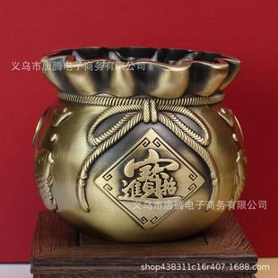 黄铜摆件钱袋子宝字聚福缸办公室笔筒金属摆件仿古纯铜工艺品