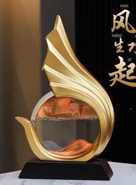 柜装饰品摆件轻奢厅饰品电视流沙画办公室风生水柜起一客帆风UES