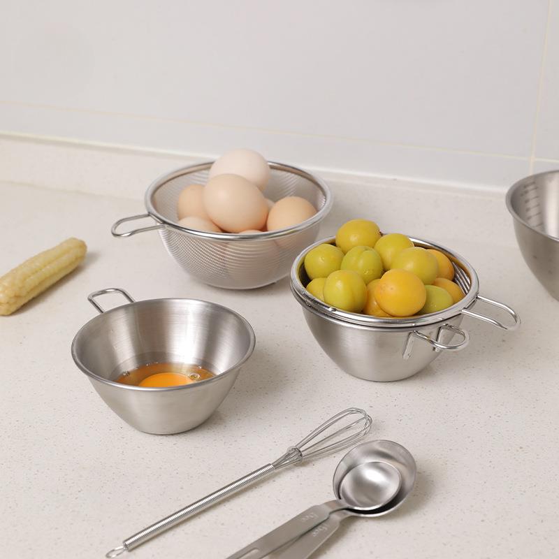 尤本家居不锈钢料理碗带把手带刻度烘焙工具打蛋洗水果迷你沥水篮