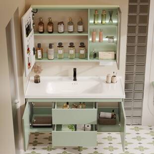 新款加厚蜂窝太空铝浴室柜组合现代简约奶油风陶瓷一体盆洗脸盆柜