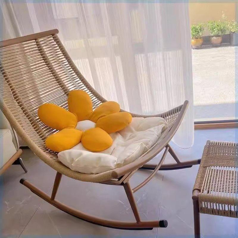 简易轻奢摇椅舒适躺椅午睡大人花园阳台家用休闲藤椅法式懒人摇摇
