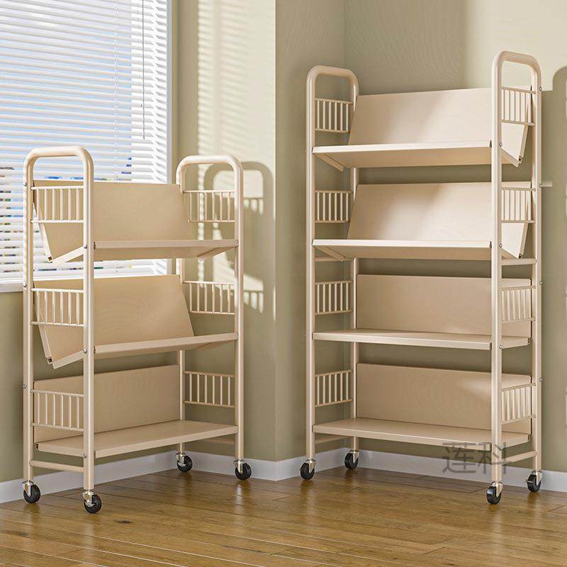 K樖1书架落地置物架带轮一体靠墙移动儿童书本简易多层铁艺储物收