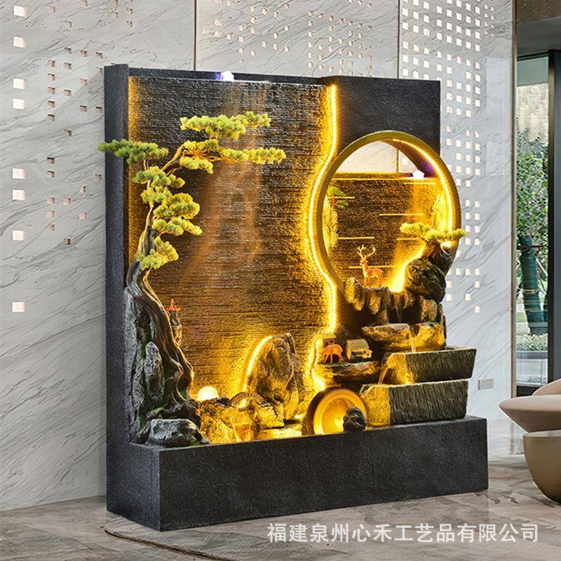 假山风水轮喷泉水屏风招财鱼流池庭BCM院阳台玄关摆客厅装饰品开