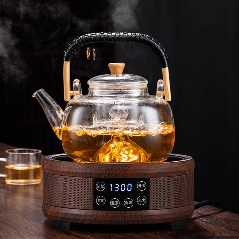 加厚高硼硅玻璃茶壶可电陶炉加热家用花茶壶竹把提梁蒸煮两用茶壶