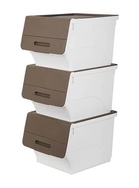 茶花斜口收纳箱3个装衣物整理箱儿童玩具储物收纳大号34L