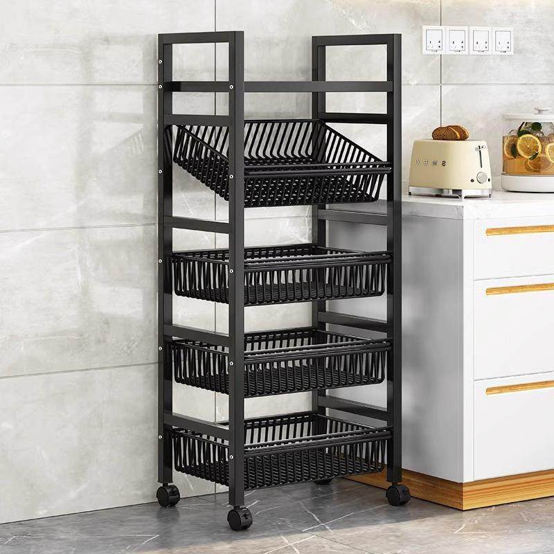 家用简易蔬菜架收纳架储物架不锈钢架子厨房置物架落地菜篮子移动