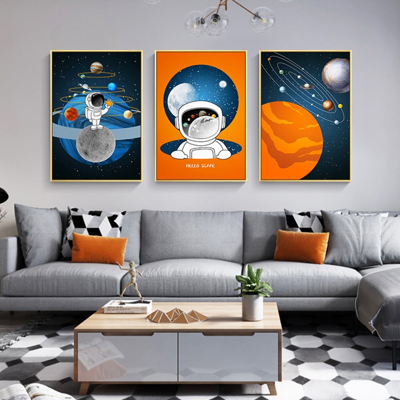 儿童房装饰画宇i航员卡通创意挂画现代简约童趣卧室床头画客厅壁图片