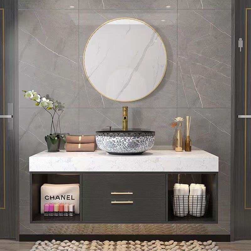 轻奢风浴室柜卫生间洗手盆柜组合厕所洗脸池小户型洗W漱台岩板面