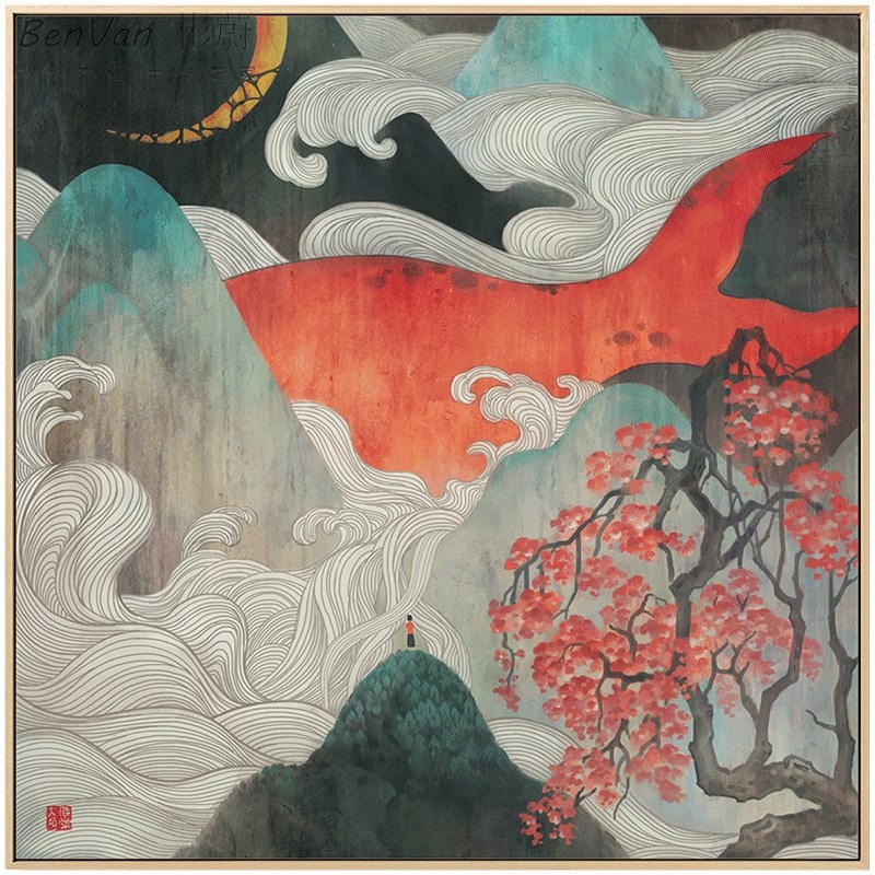 网红大鱼海e棠墙面挂画餐厅壁画卧室过道装饰画日式玄关客厅图片