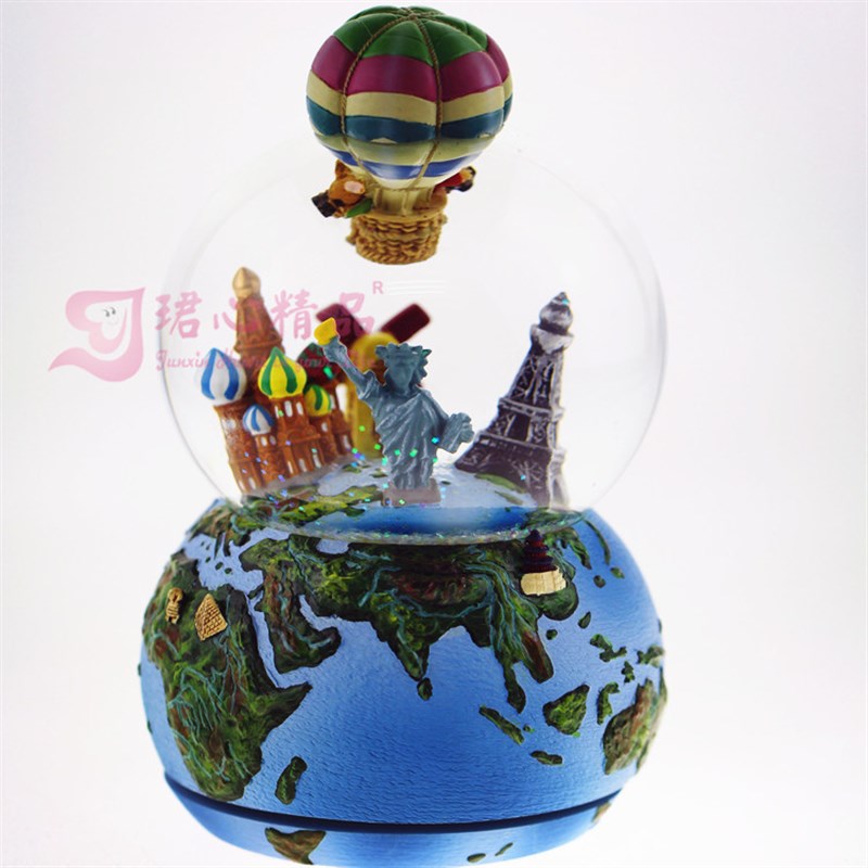 环游世界水晶球k音乐盒创意生日礼物礼品树脂工艺品家居摆件