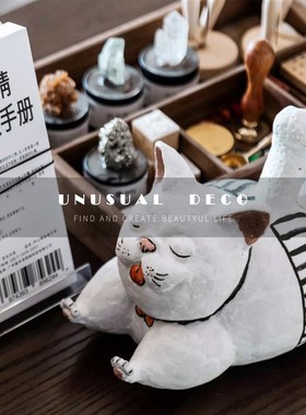 轻奢卡通创意白色陶瓷o小猫摆件装饰品样板间售楼处儿童房客厅饰